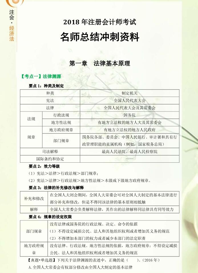 考前速記，東奧名師總結(jié)cpa經(jīng)濟(jì)法沖刺備考資料