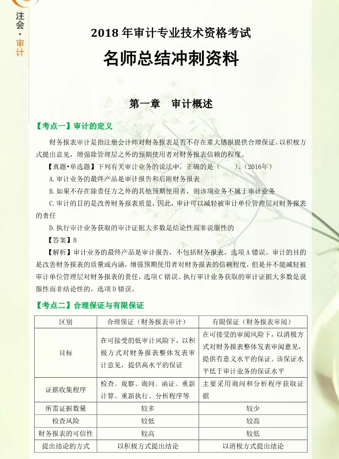 考前必看！東奧名師總結cpa審計沖刺備考資料