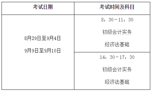 初級會計(jì)考試時(shí)間