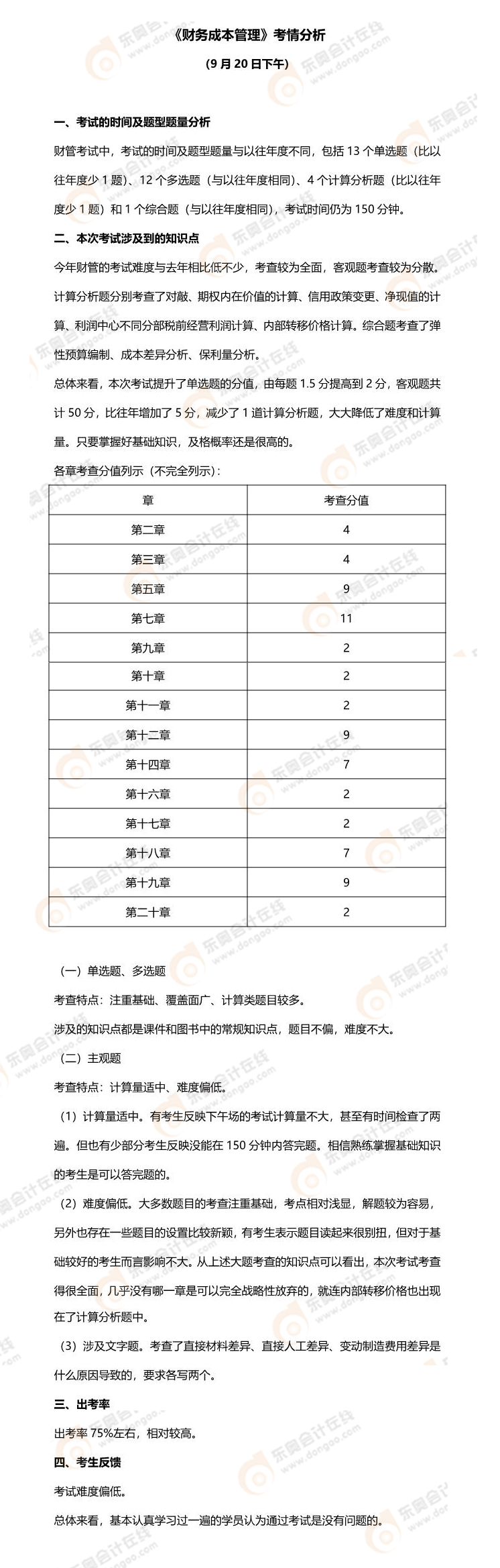2021年注會延考地區(qū)《財管》考試第二批次考情分析