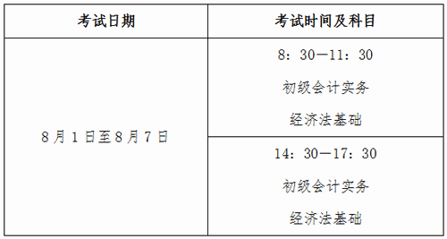 初級會計(jì)考試時間