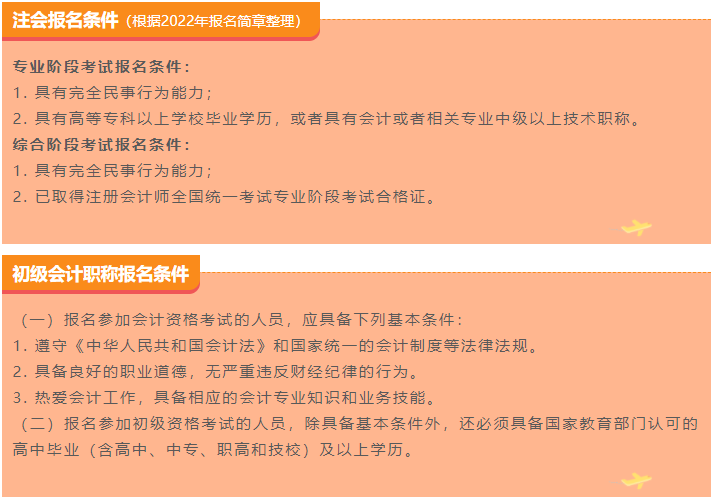 初級、注會報(bào)名條件對比