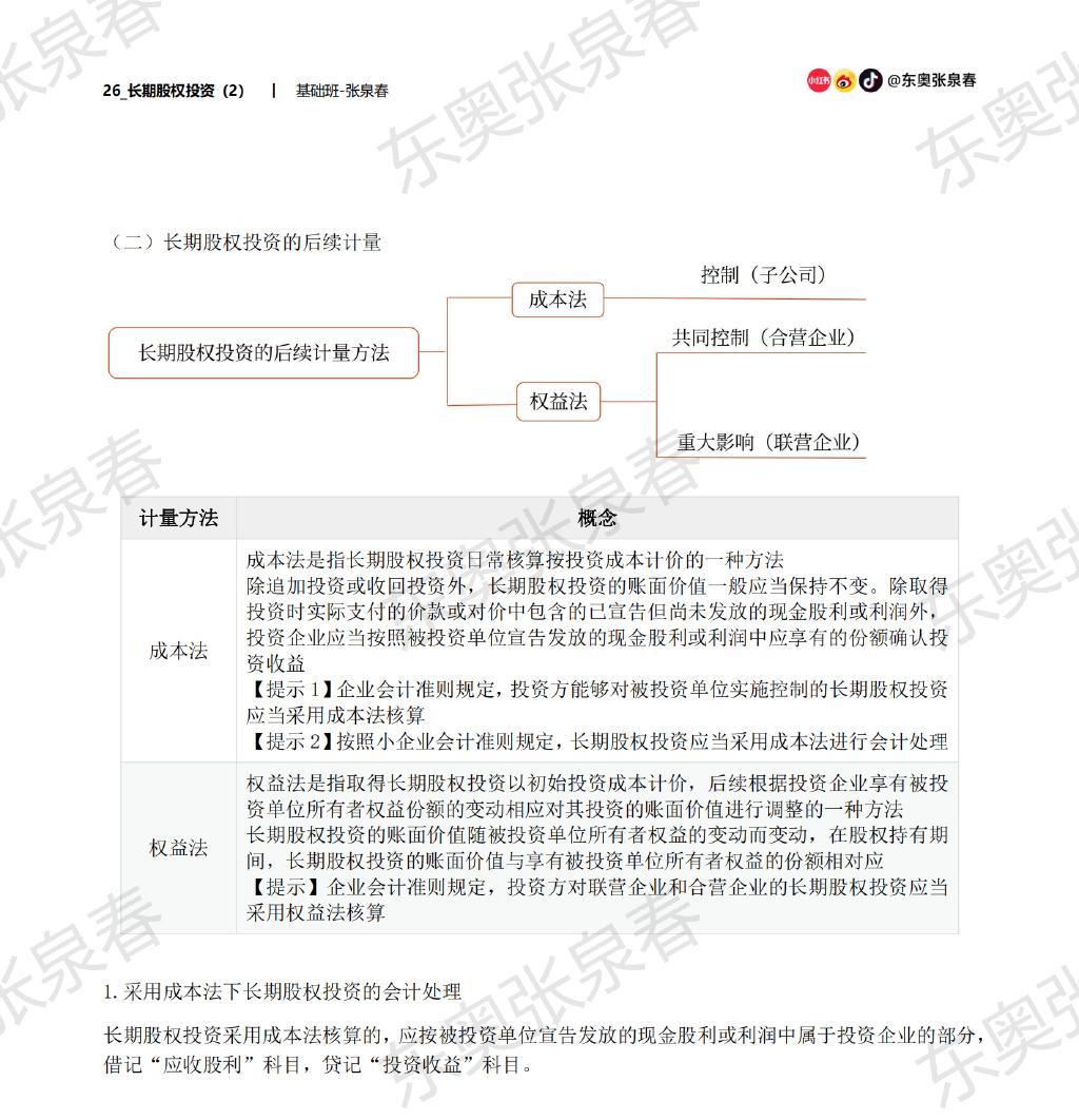 初級(jí)會(huì)計(jì)長期股權(quán)投資的后續(xù)計(jì)量方法