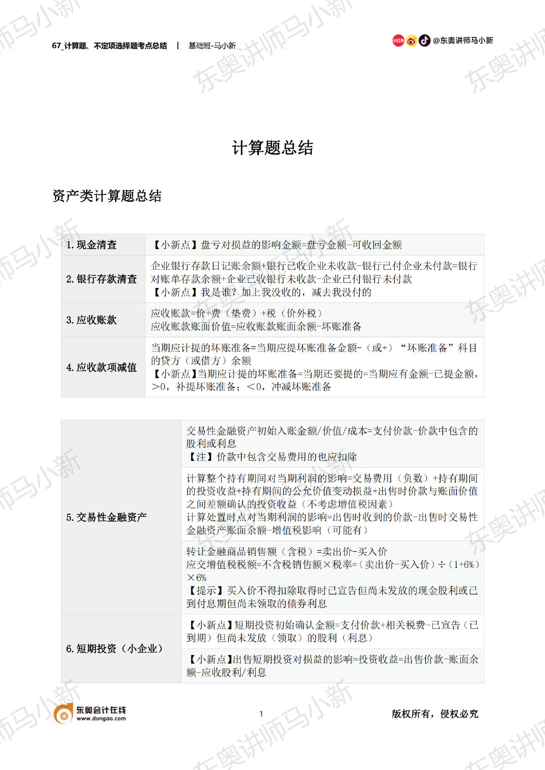 初級會(huì)計(jì)資產(chǎn)類計(jì)算題總結(jié)