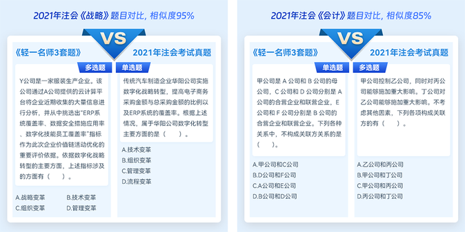 注會(huì)《輕一名師3套題》貼合考試大綱，題型覆蓋全面