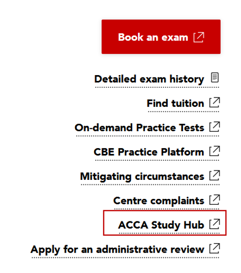 2. 在“Your exam progress”界面點(diǎn)擊“ACCA Study Hub”，即可進(jìn)入