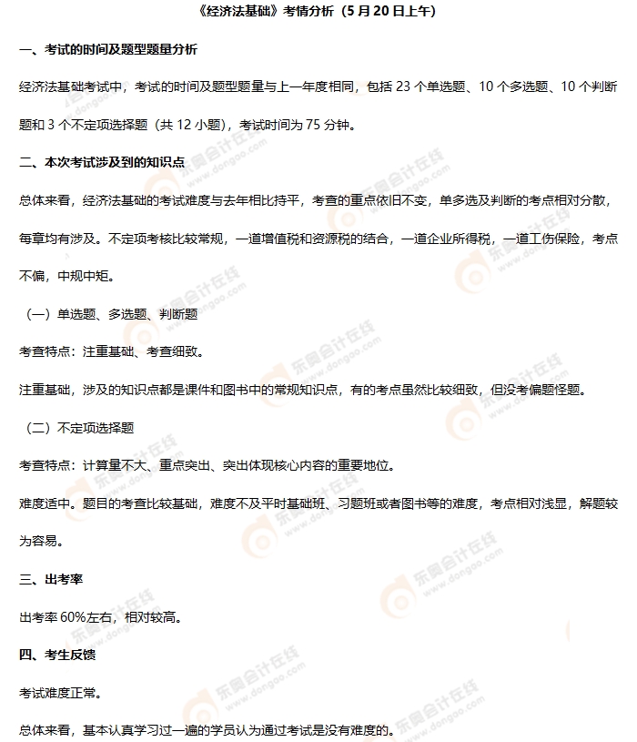 初級會計(jì)《經(jīng)濟(jì)法基礎(chǔ)》第五批次考情分析