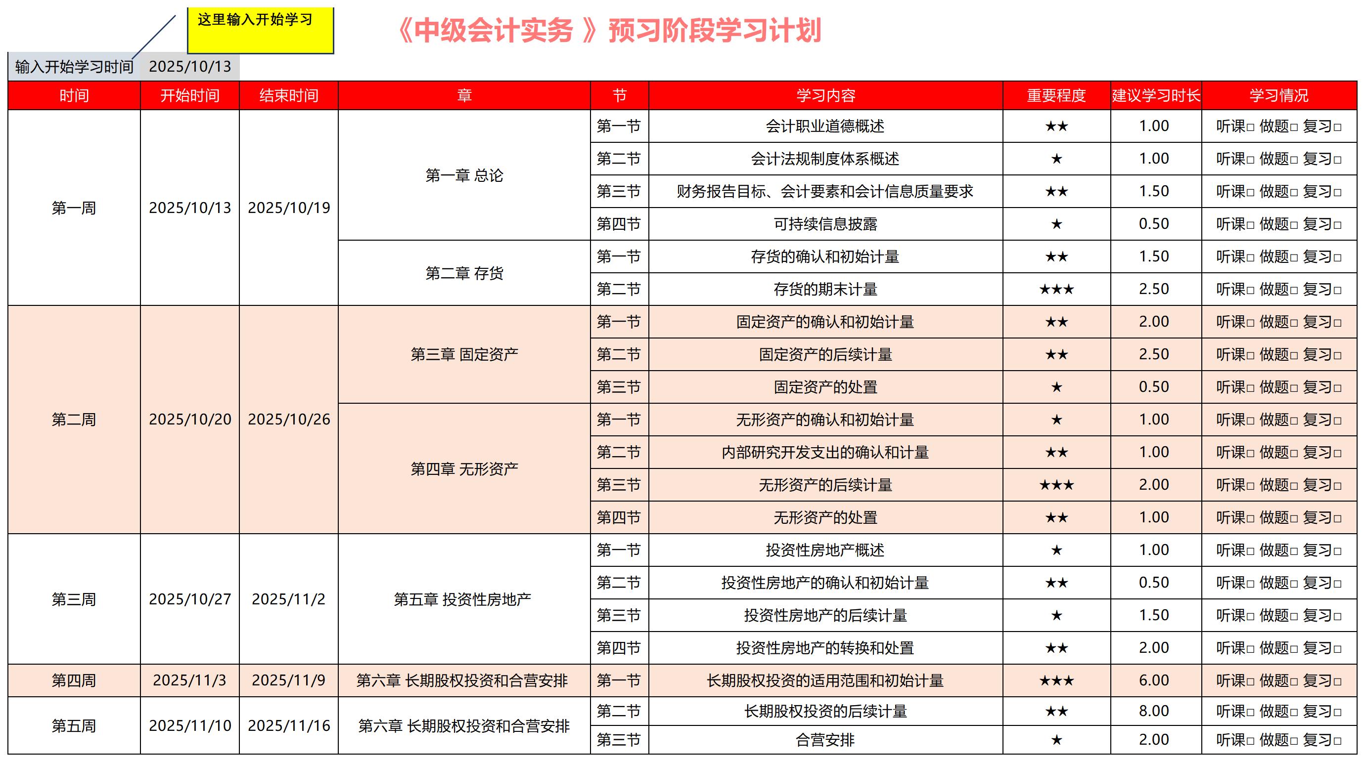 2026年《中級會計實務(wù)》預(yù)習階段學習計劃 